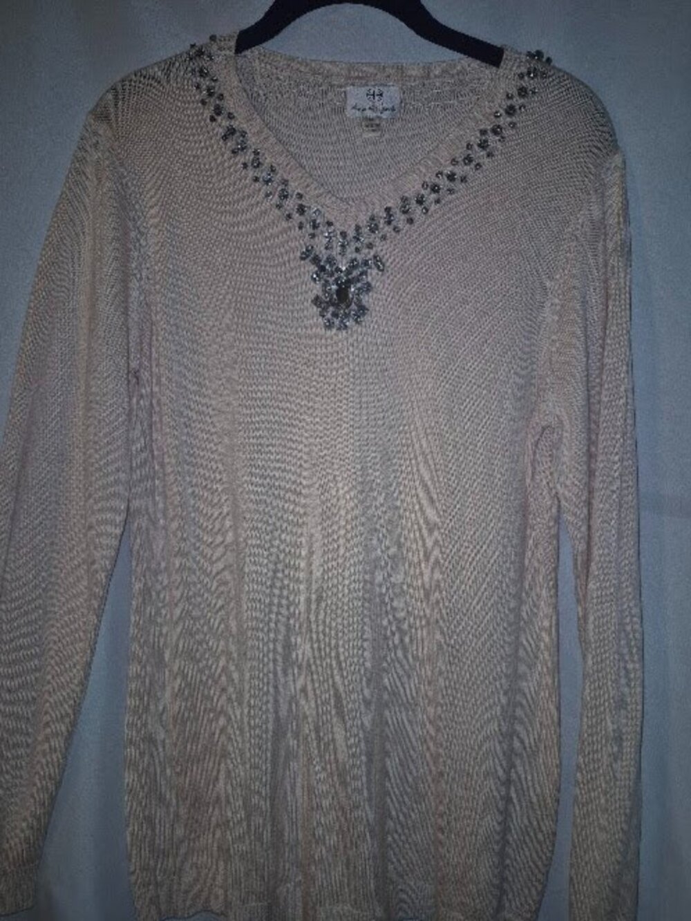 Hot in Hollywood Embellished V-Neck Long Sleeve Sweater - Size Medium